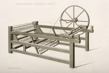 Spinning Jenny, uppfunnen av James Hargreaves år 1764, 1835