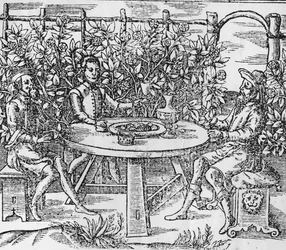 Avkopplande i en berså, 1577