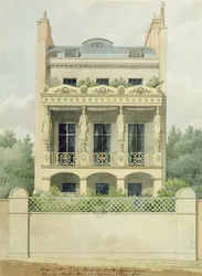 Utsikt över baksidan av Henry Phillip Hopes hus mot Hyde Park i Seymour Place, 1818 (penna & bläck och wc över grafit på papper)