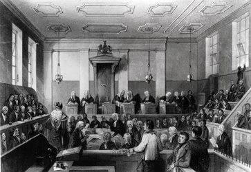 Central Criminal Court, The Old Bailey, graverad av H. Melville