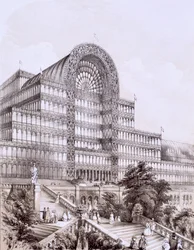 Crystal Palace vid Sydenham, framsidan av det stora tvärskeppet, c.1851-55