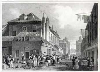 Hungerford Market, Strand, graverad av Thomas Barber, 1830