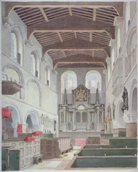 Interiörvy av Church of St Bartholomew-the-Great, Smithfield, City of London, 1821.