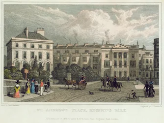 St. Andrews Place, Regents Park, 1828 (färggravyr)