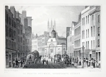 St Martin Outwich, Bishopsgate Street, från London och dess omgivningar i puben från artonhundratalet. Jones und Co., 1827-1829