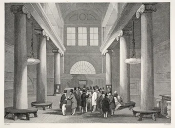 Stock Exchange, från "London Interiors with their Costumes and Ceremonies" pub. Joseph Mead, London, ca 1843 (stålgravyr).