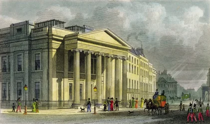The New College of Physicians, Pall Mall, East, graverad av Thomas Barber (1768-1843) (färggravyr)