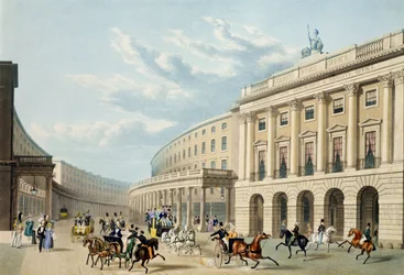 The Quadrant, Regent Street, från Piccadilly Circus, utgiven av Ackermann, ca 1835-50 (färgad akvatint) (se även 105298)