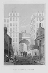 The Regent Bridge, Edinburgh, graverad av Thomas Barber, 1829