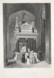 Drottning Elisabet I:s gravmonument, ur ”London Interiors with their Costumes and Ceremonies”, utgiven av Joseph Mead, London, cirka 1843