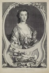 Fru Cibber, graverad av J. Marchand (fl.1749), 1749