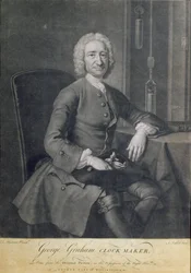 Porträtt av urmakaren George Graham (1673-1751), graverat av John Faber (1684-1756)