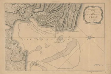 En autentisk plan över staden och hamnen Cap-François på ön S:t Domingo. LOC 73695949