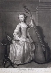 Porträtt av Benjamin Hallet som spelar violincello, graverat av James McArdell (c.1729-65), c.1749