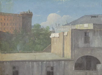 Byggnader i Neapel med nordöstra sidan av Castel Nuovo