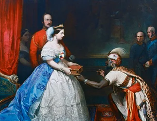 Drottning Victoria överlämnar en bibel i audienssalen i Windsor, cirka 1861