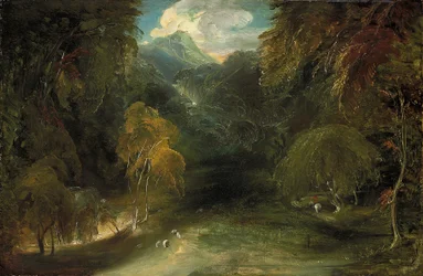 En utsikt över Dovedale med utsikt mot Thorpe Cloud (olja på papper, nedlagd på duk)