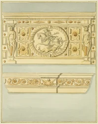 Skorstensstycke på 6 Redcliffe Street, daterad 1637 (akvarell på papper)