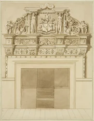 Skorstensstycke daterat 1729, på 139 Redcliffe Street (akvarell på papper)