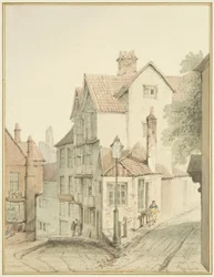 Hörn av Trenchard Lane och Steep Street (akvarell på papper)