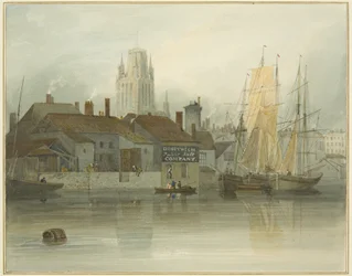 Redcliffe Tower och tillbaka från Ferry Slip, Queen Square, 1826