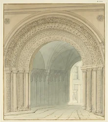 Södervy av College Gateway, Bristol Cathedral (penna och akvarell på papper)