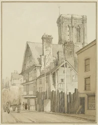 Temple Street, som visar Tower of Temple Church (akvarell på papper)
