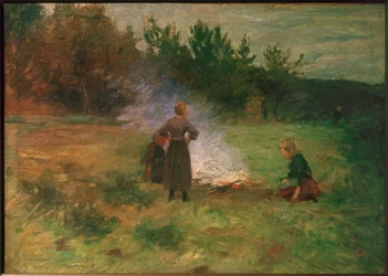 Flickor runt lägerelden