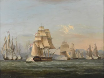 HMS Spartan & French Fregates: Beginning of the Action, 3 maj 1810 (Neapelbukten) (olja på duk)
