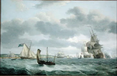 Men-of-War och andra fartyg i en bris utanför Dover