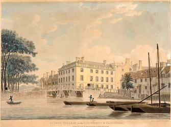 Queens College vid University of Cambridge, pub 1800.