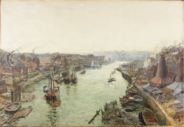 Sunderland, Holmes Wharf (akvarell (förstärkt med vitt) och skrapning på papper)