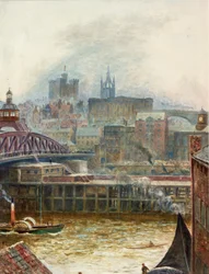 Utsikt över Newcastle från Gateshead (kroppsfärg på papper (klistrad ombord))