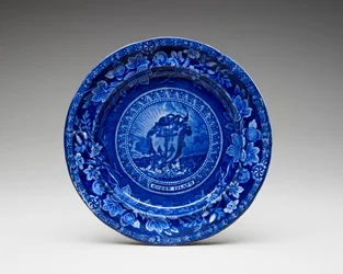 Tallrik, c. 1826-1835 (blyglaserat lergods med transfertryck)