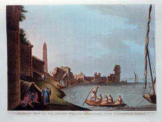Exteriör vy av den antika muren i Alexandria, med Cleopatras nål, 1802.