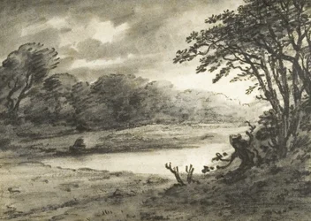 Lake Scene (kol  lavering på papper)