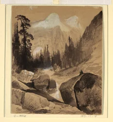 Teckning, Norra kupolen, Yosemite, Kalifornien, 1872