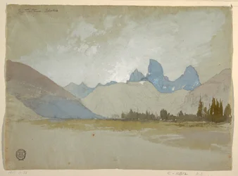 Teckning, The Tetons, Idaho, 1879