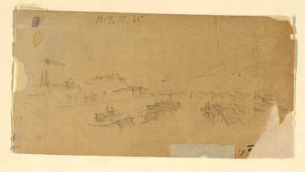 Teckning, The Tetons, sett från slätten, 28 augusti 1879