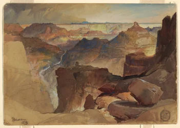 Teckning, utsikt från Powells platå, Grand Canyon, Colorado, 1873