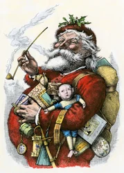 Pere Noel (jultomten) med leksaker i famnen
