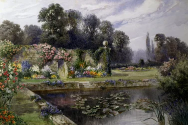 Dammen med liljor. Nanuphars i en damm i en stor trädgård. Målning av T. Noelsmith (1840-1900) Privat samling