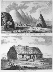 Sheelins i Jura och en avlägsen utsikt över Paps and A Cottage of Islay, från "A Tour in Scotland, and voyage to the Hebrides" 1772