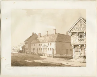 Abbots Bromley Almshouses: sepiatvättteckning