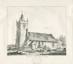Acton Trussell Church: ritning med penna och bläck, 1838