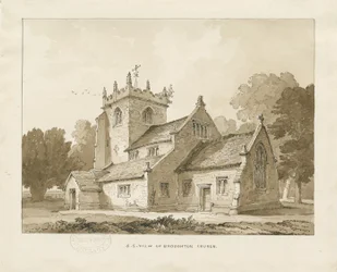 Broughton Church: sepiateckning, 1838