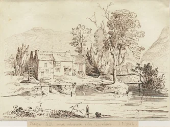 Dovedale - Thorpe Mill: penn- och sepiateckning