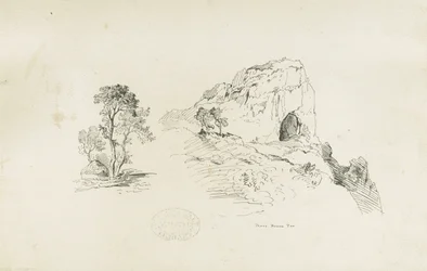 Dovedale - landskap: ritning med penna och bläck, nd [1817-1845] (teckning)