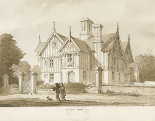 Eccleshall - Biana Hall: sepiateckning, 1838