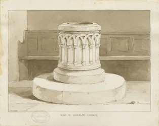Font i Biddulph (New) Church: sepia-ritning